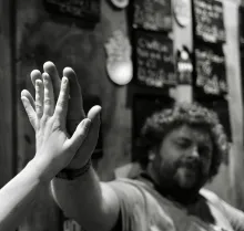 Me and Simon comparing hand sizes. Photo by Rocket Dave.