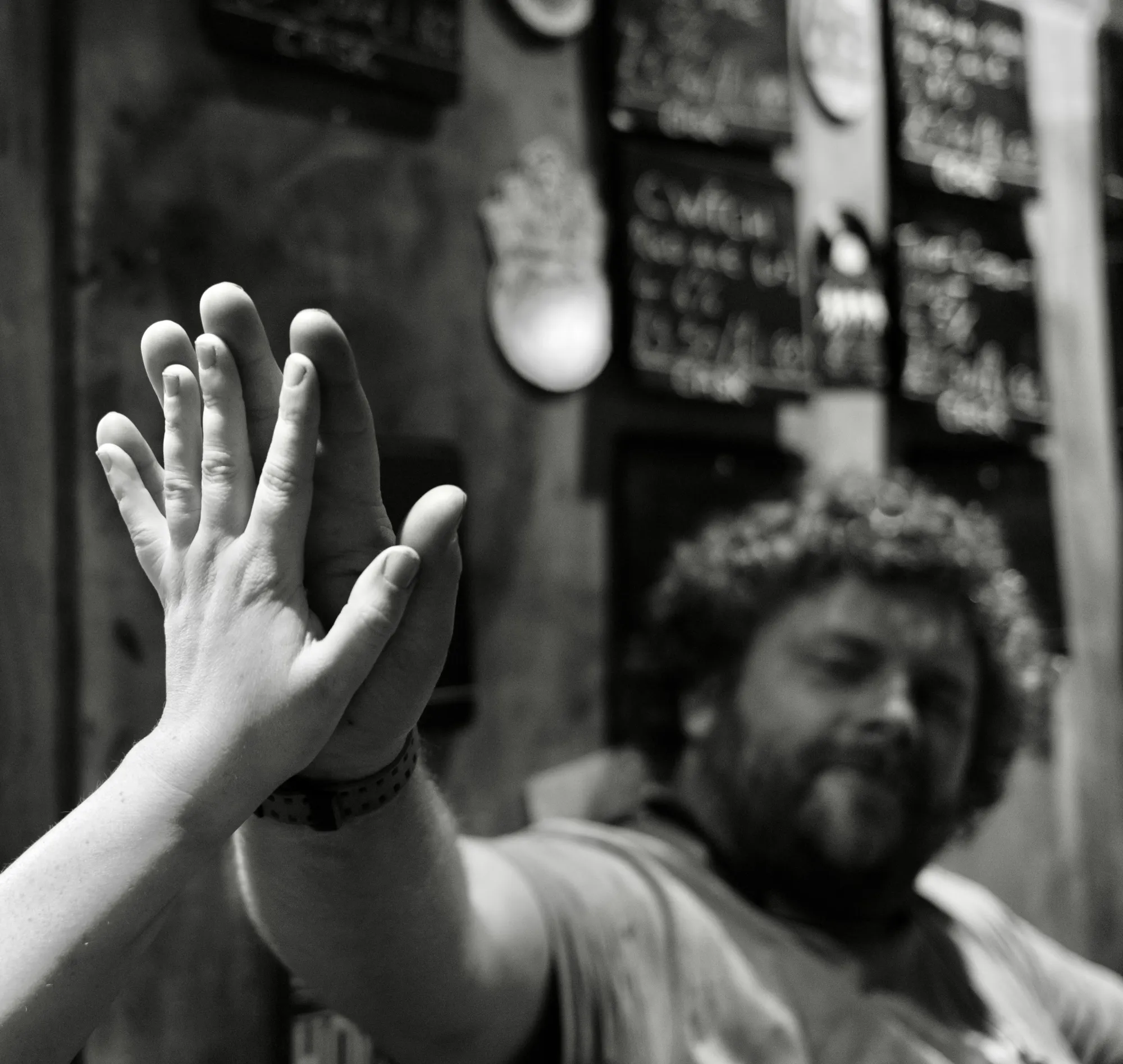 Me and Simon comparing hand sizes. Photo by Rocket Dave.